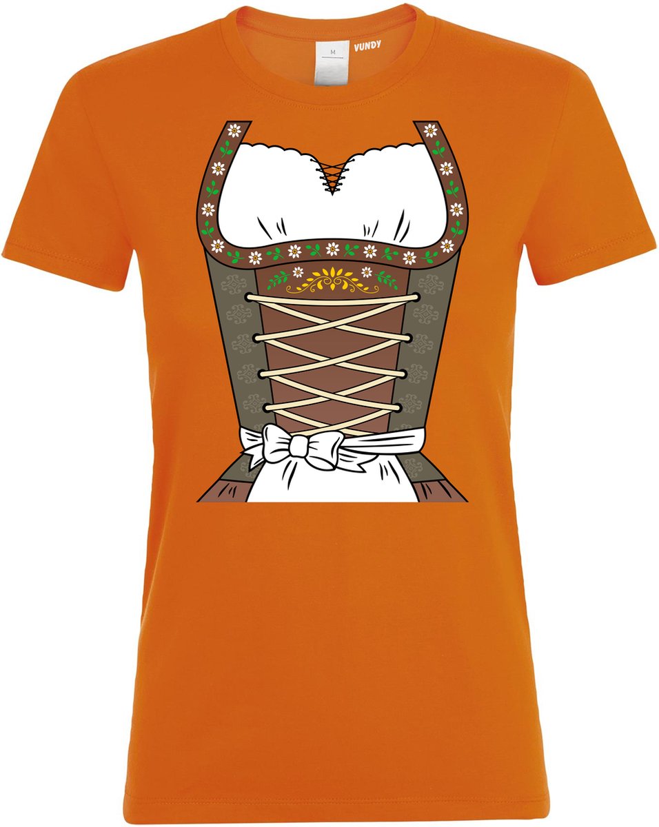 Dames t-shirt Dirndl | Oktoberfest dames heren | Tiroler outfit | Oranje dames | maat S